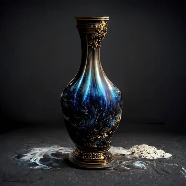 An ornate baroque vase, digital art style, intricate detail, 3d illustration