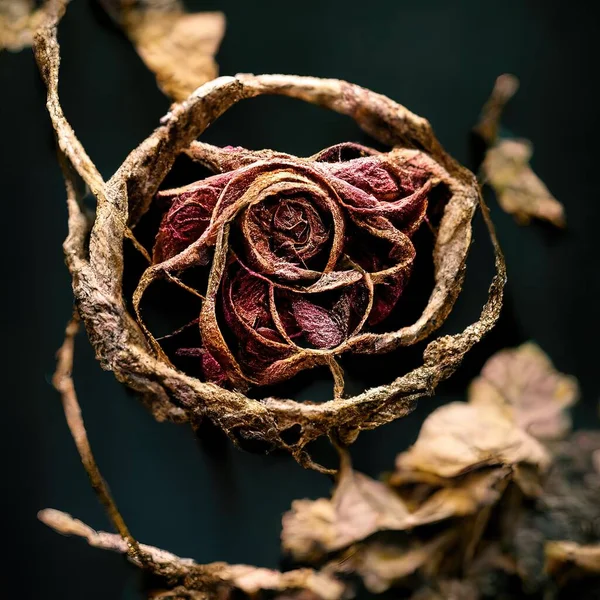 Picture of dried rose with dried vines, muted colors, 3d illustration