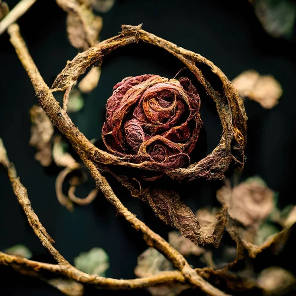 Picture of dried rose with dried vines, muted colors, 3d illustration