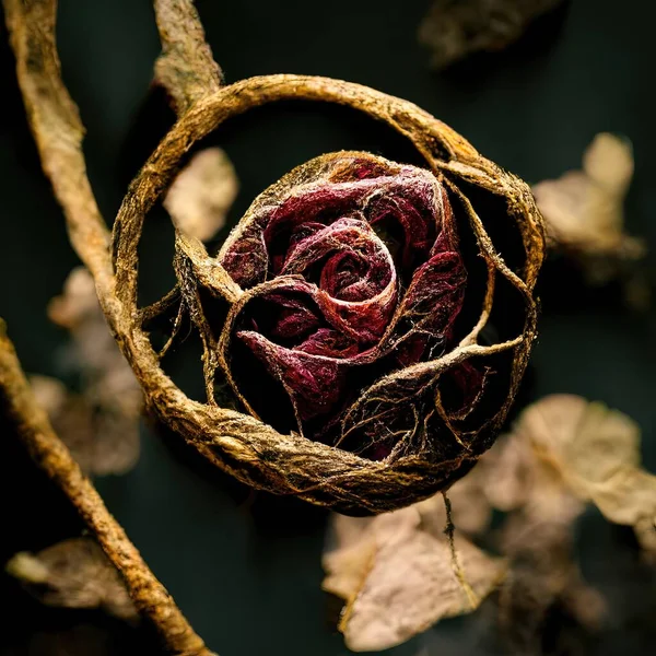 Picture of dried rose with dried vines, muted colors, 3d illustration