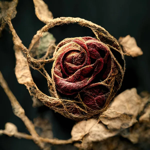 Picture of dried rose with dried vines, muted colors, 3d illustration