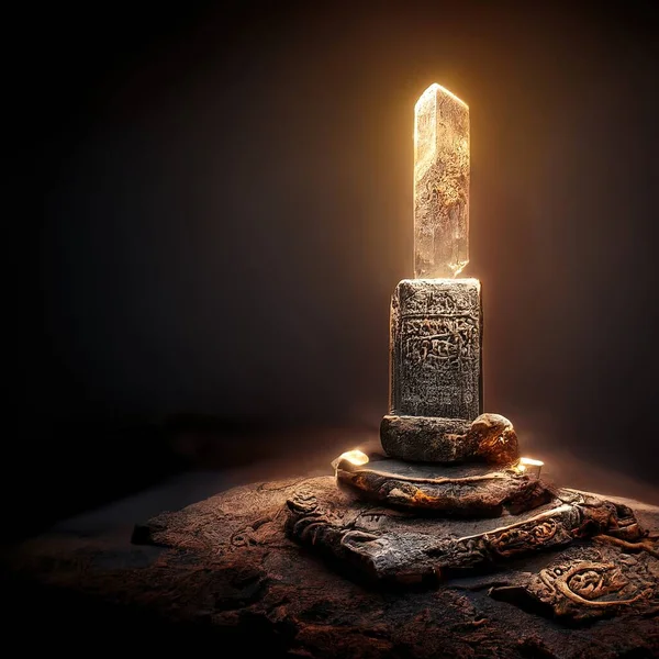 Digital art of ancient god artifact, metal, volumetric lighting, 3d illustration