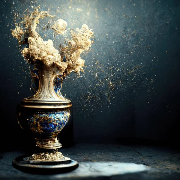 An ornate baroque vase, digital art style, intricate detail, 3d illustration