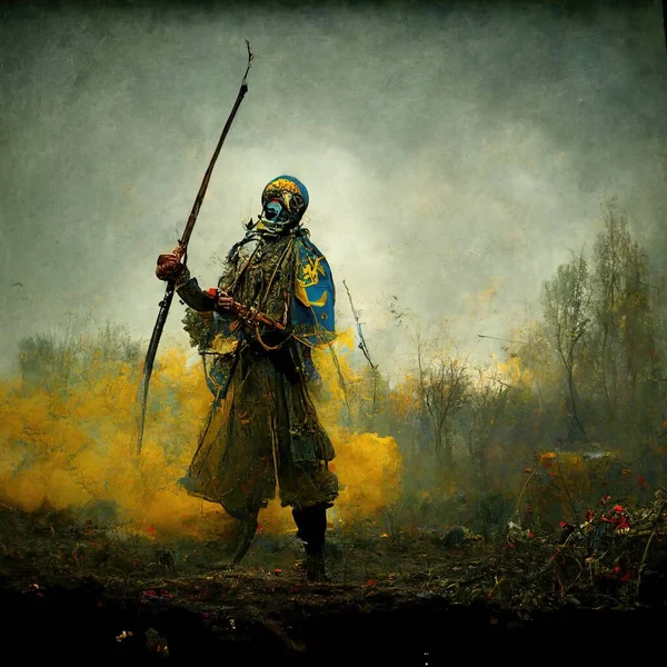 Digital art of warrior fight for Ukraine, 3d Illustration, 3d render