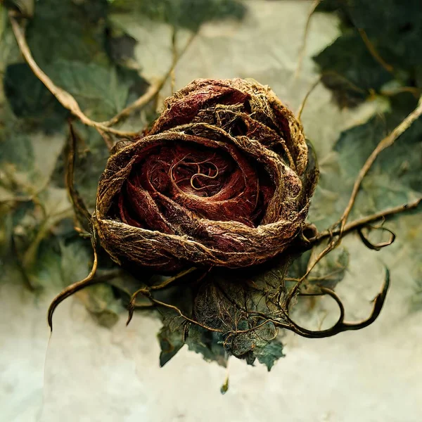 Picture of dried rose with dried vines, muted colors, 3d illustration