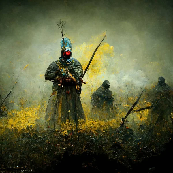 Digital art of warrior fight for Ukraine, 3d Illustration, 3d render