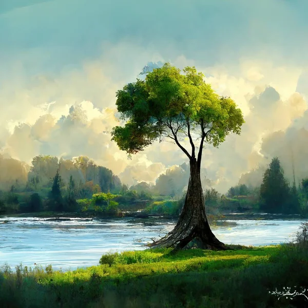 Digital painting of a peaceful nature scene, digital art, Illustration
