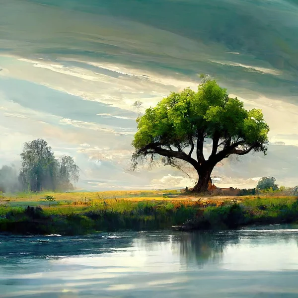 Digital Painting Peaceful Nature Scene Digital Art Illustration — Stok Foto