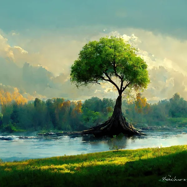 Digital painting of a peaceful nature scene, digital art, Illustration