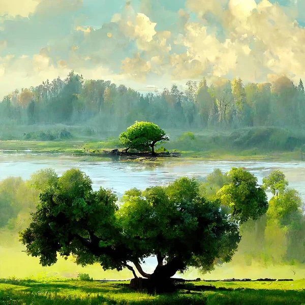 Digital painting of a peaceful nature scene, digital art, Illustration