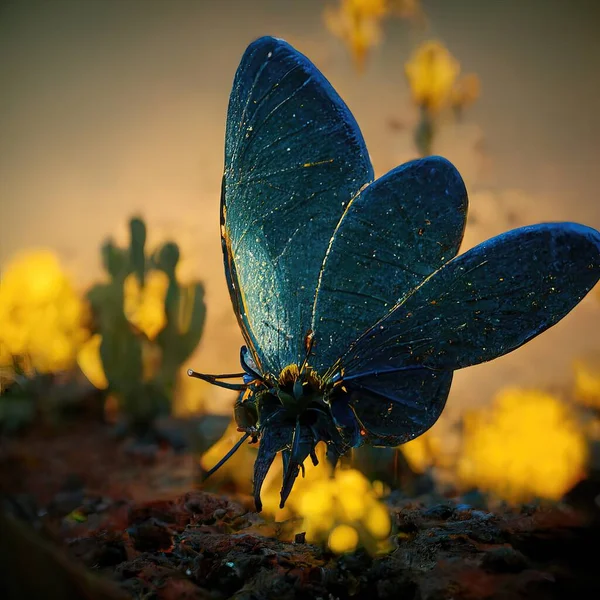 Digital Art Butterfly Sitting Flower High Quality Photo — Stock Photo, Image