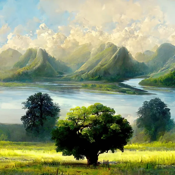 Digital painting of a peaceful nature scene, digital art, Illustration