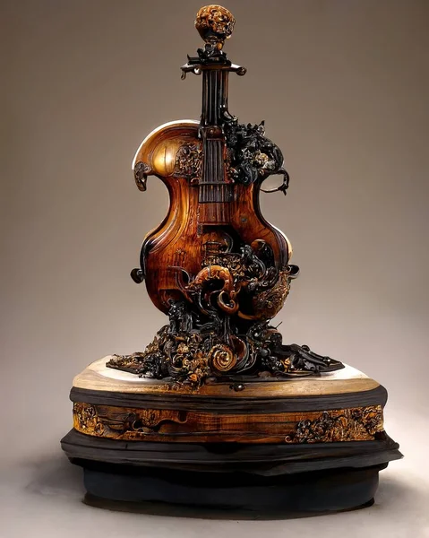 Picture of baroque violin statue, intricate details, 3D illustration