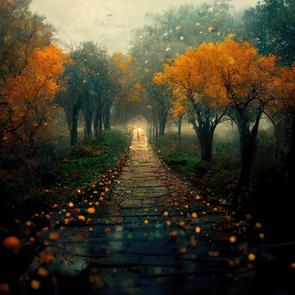 Surreal Path Gratitude Forest Amazing Light Illustration Render — Fotografia de Stock