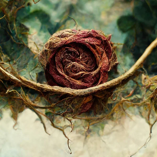 Picture of dried rose with dried vines, muted colors, 3d illustration