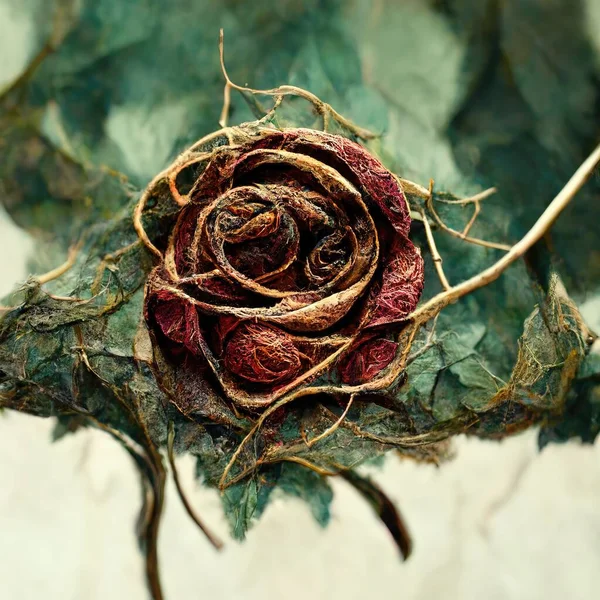 Picture of dried rose with dried vines, muted colors, 3d illustration