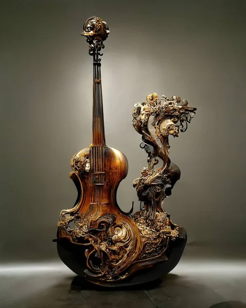 Picture of baroque violin statue, intricate details, 3D illustration