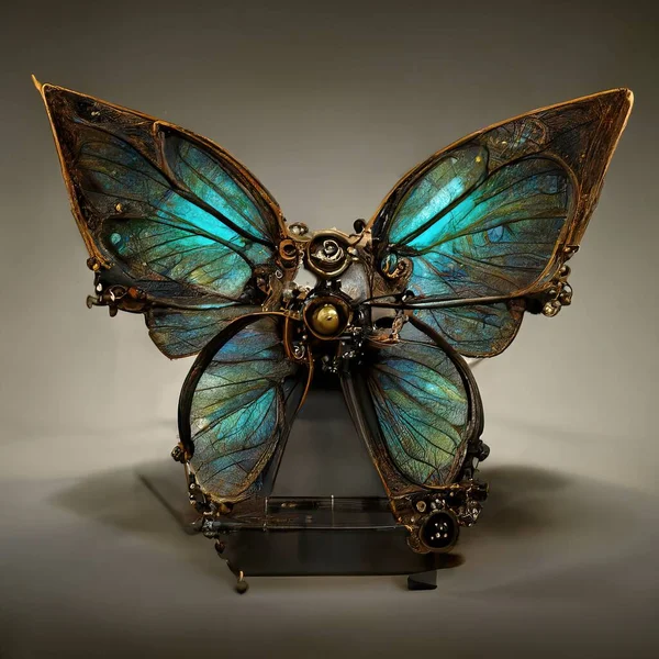 Digital art of mechanical butterfly. Giant Blue Morpho Butterfly