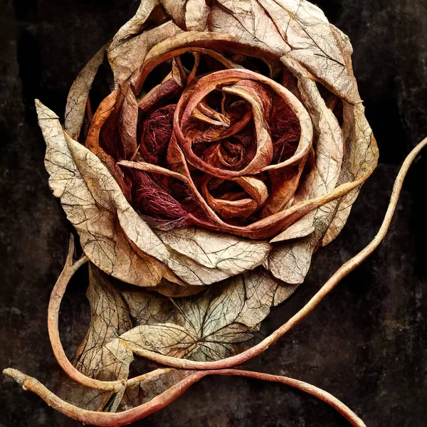 Picture of dried rose with dried vines, muted colors, 3d illustration