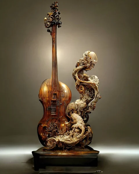 Picture of baroque violin statue, intricate details, 3D illustration