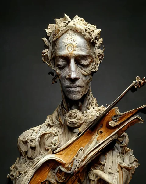 Picture of baroque statue of man with violin, intricate details