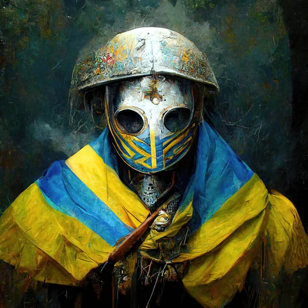 Digital Art Warrior Fight Ukraine Illustration Render — Stockfoto