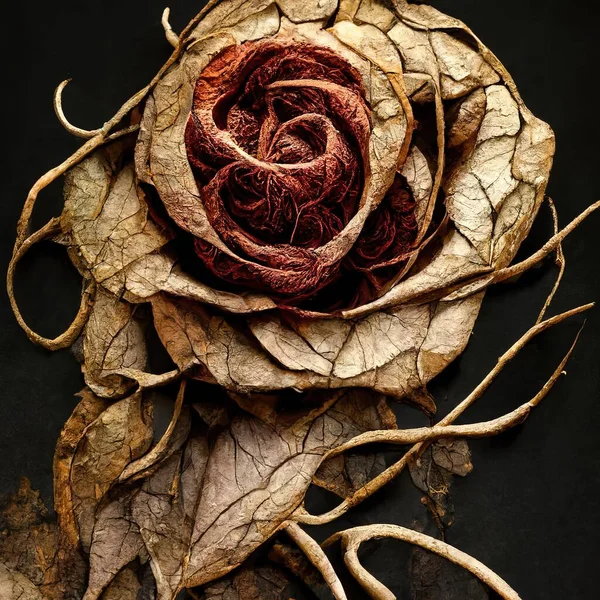 Picture of dried rose with dried vines, muted colors, 3d illustration