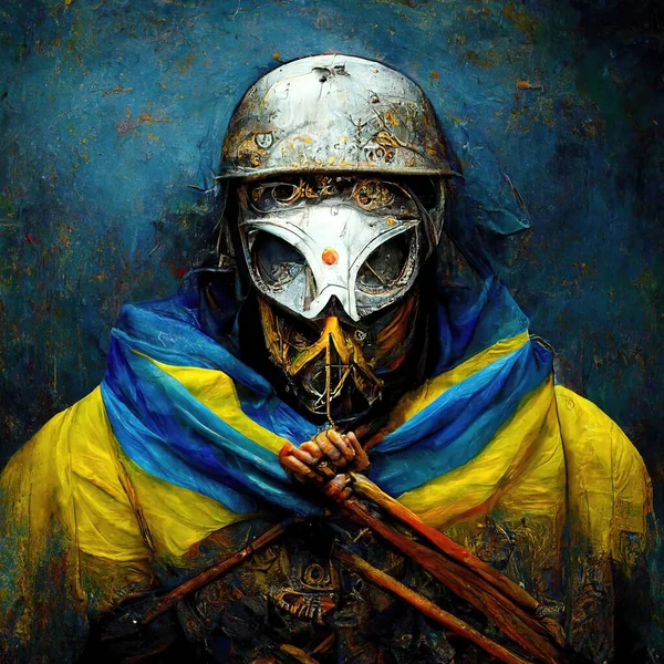 Digital Art Warrior Fight Ukraine Illustration Render — Stockfoto