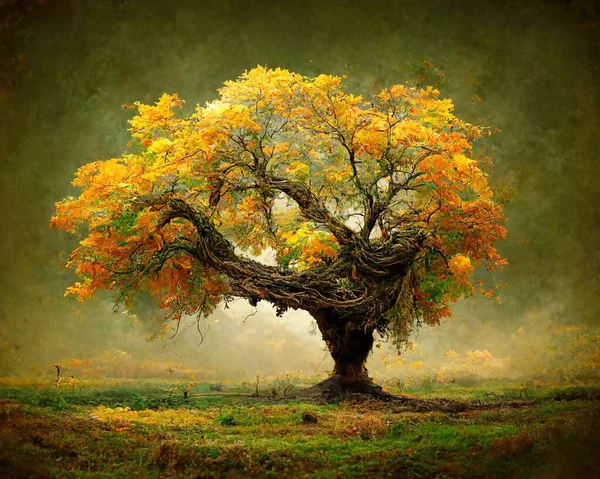 Digital art of old big tree with amazing branches, 3d illustration, 3d render