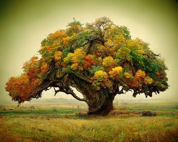 Digital art of old big tree with amazing branches, 3d illustration, 3d render