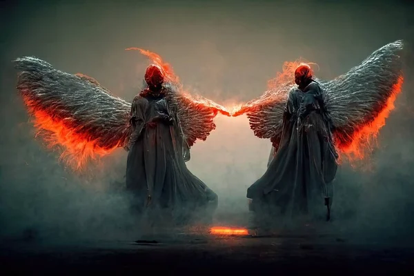 Angel and devil, digital art, 3d Illustration, 3d render