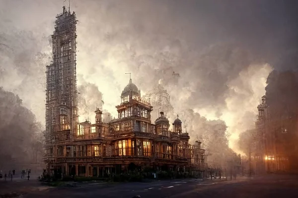 Victorian style architecture, digital art style, 3d illustration