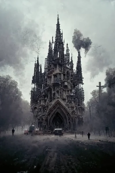 Gothic style architecture, digital art style, 3d illustration