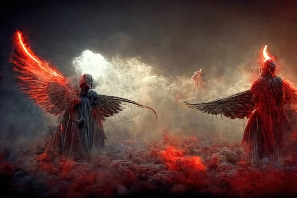 Angel and devil, digital art, 3d Illustration, 3d render