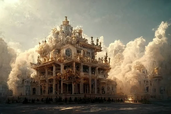 Baroque architecture, digital art style, 3d illustration