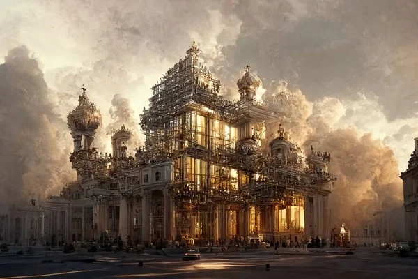 Baroque architecture, digital art style, 3d illustration