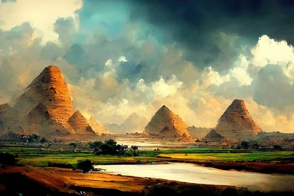 Amazing landscape in Egypt, oil paint style, Illustration.