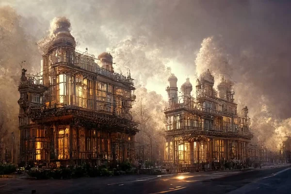 Victorian style architecture, digital art style, 3d illustration