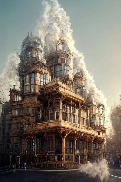 Victorian style architecture, digital art style, 3d illustration