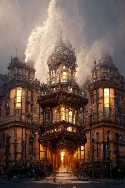 Victorian style architecture, digital art style, 3d illustration