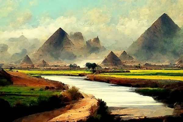 Amazing landscape in Egypt, oil paint style, Illustration.