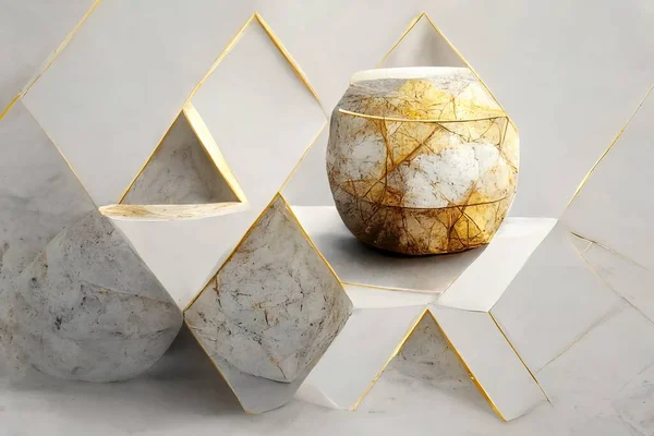 Abstract primitive shapes made of marble, 3d illustration