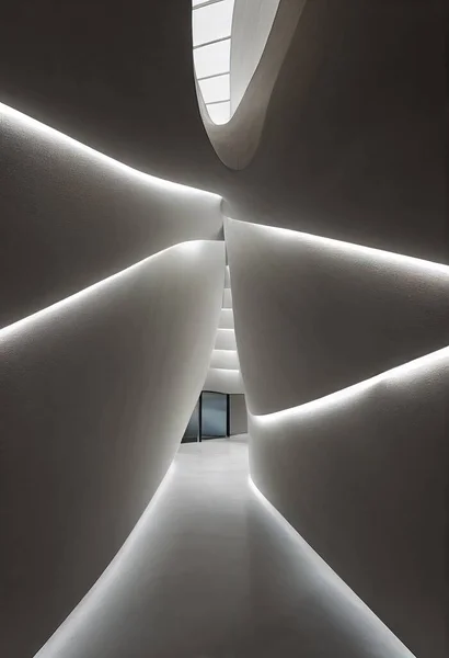 Interior shot of a modern contemporary futuristic chapel, 3d illustration