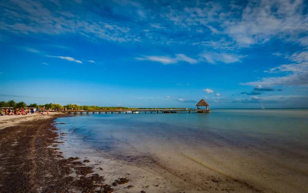 Playa Del Atardecer Palapa Del Muelle Isla Holbox México Quintana — Foto de Stock