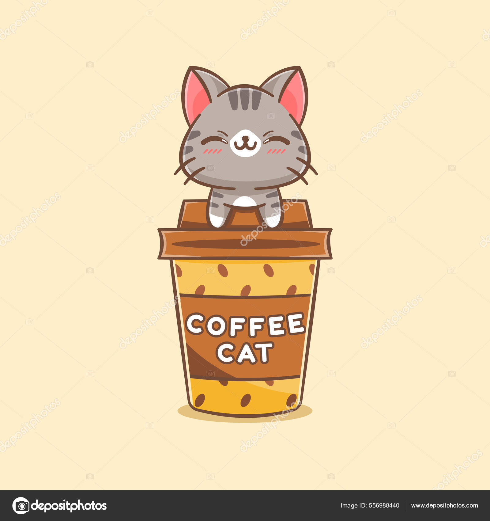Gatos fofos felizes em uma xícara de café simples ilustração de desenho  animado desenhada à mão