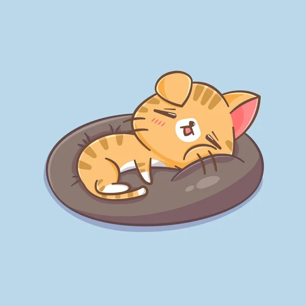 Niedliche Katze Schläft Auf Dem Kissen Cartoon Illustration — Stockvektor