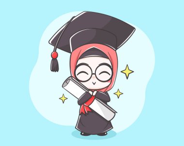 Müslüman kız çizgi film karakterinin tatlı mezuniyeti.