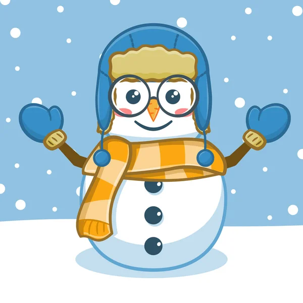 Lindo Personaje Dibujos Animados Muñeco Nieve — Vector de stock