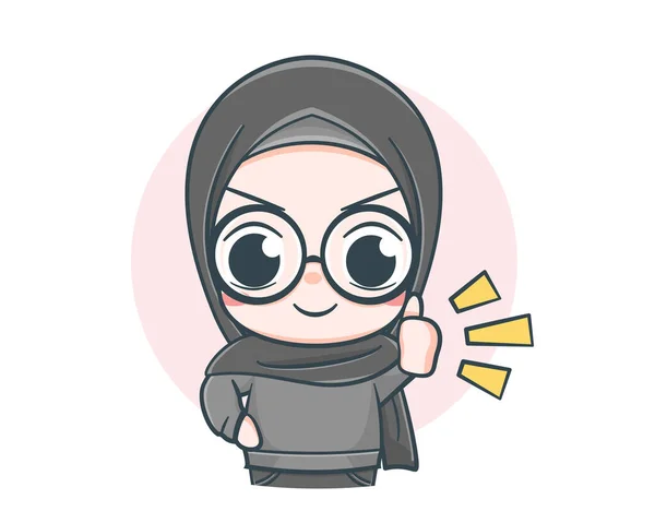 Χαριτωμένο Muslim Κορίτσι Φορώντας Πουλόβερ Τον Αντίχειρα Μέχρι Εικονογράφηση Κινουμένων — Διανυσματικό Αρχείο