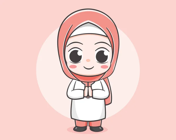 Cute Muslim Karakter Kartun Gadis - Stok Vektor